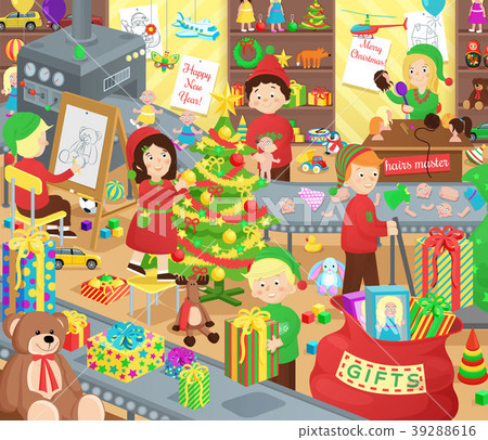 Santa Claus Presents Factory with Little Helpers 39288616