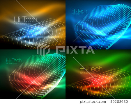 Set of glowing flowing wave neon backgrounds Set of glowing flowing wave neon backgrounds 39288680