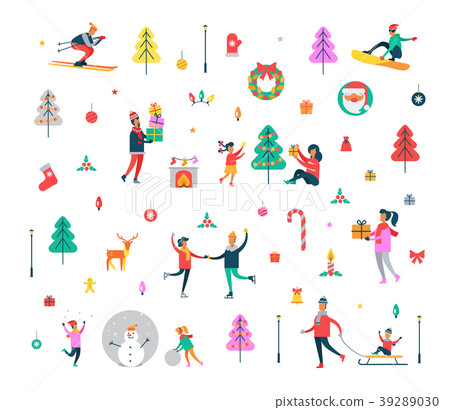 New Year Pattern of People and Holiday Symbols New Year Pattern of People and Holiday Symbols 39289030