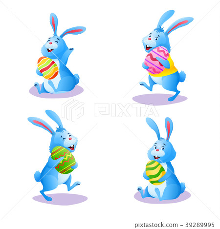 Happy blue bunny collection isolated on white 39289995