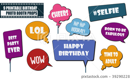 Photo booth props set for birthday party vector Photo booth props set for birthday party vector 39290228