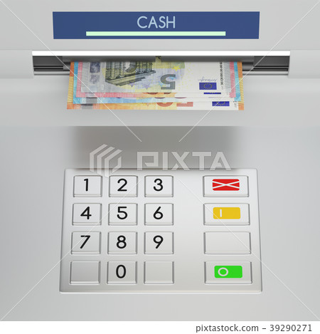 Atm machine keypad with euro banknotes Atm machine keypad with euro banknotes 39290271