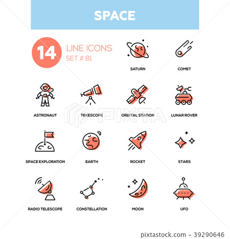 Space concept - line design icons set - Stock Illustration [39290646 ...