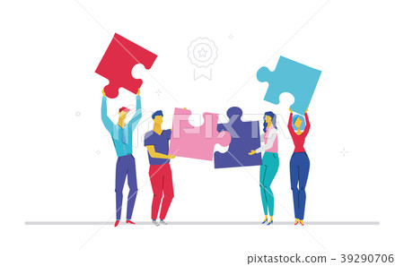 Business team doing a puzzle - flat design style Business team doing a puzzle - flat design style 39290706