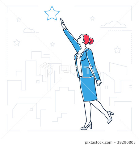 Businesswoman reaching out the star - line design Businesswoman reaching out the star - line design 39290803