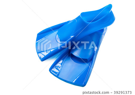 Blue flippers on white background Blue flippers on white background 39291373