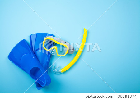 Blue flippers on color background Blue flippers on color background 39291374
