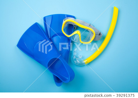 Blue flippers on color background Blue flippers on color background 39291375