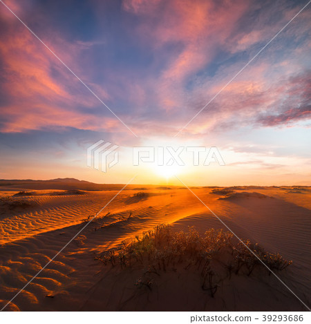 Sand dunes under amazing evening sunset sky 39293686