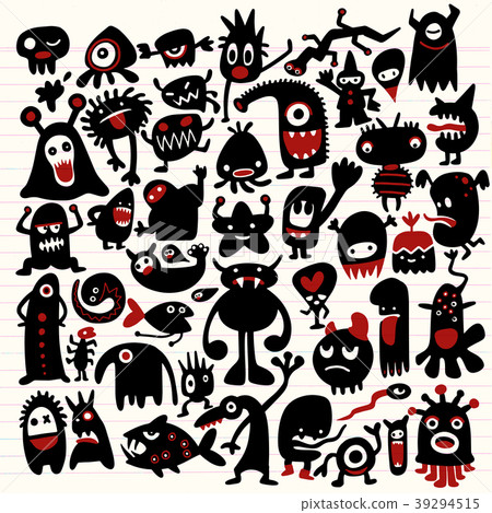 hand drawn black monster silhouettes. 39294515