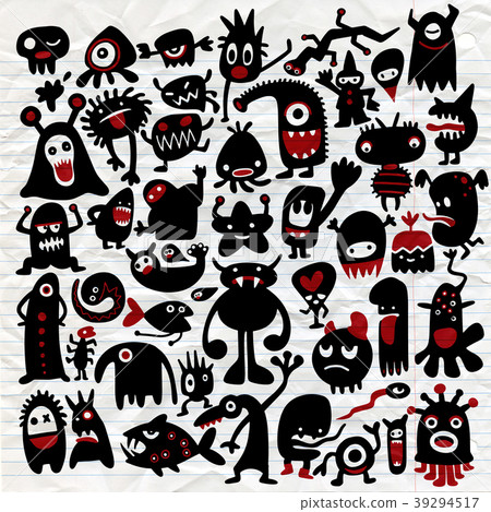 hand drawn black monster silhouettes. 39294517