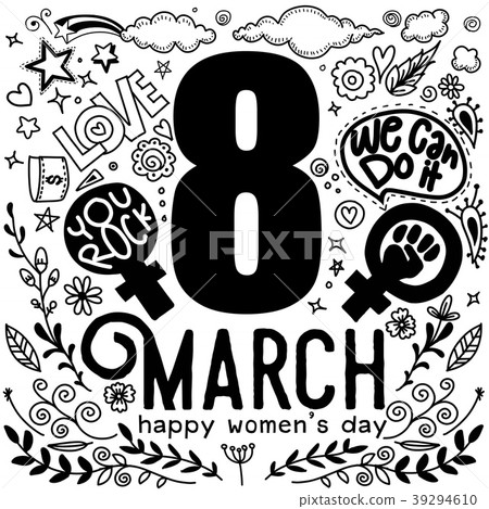 8 March Design with Set of love doodle icons 39294610
