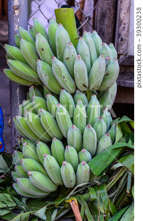 Green banana for sale at rural market Green banana for sale at rural market 39300238