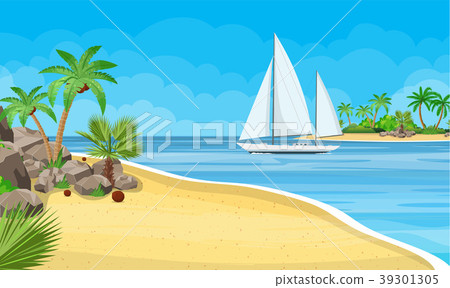 Paradise beach of the sea with yachts 39301305