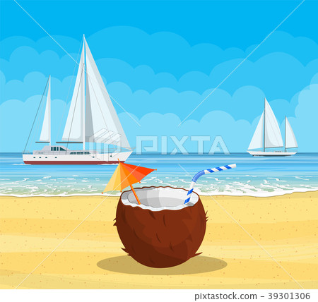 Paradise beach of the sea with yachts Paradise beach of the sea with yachts 39301306