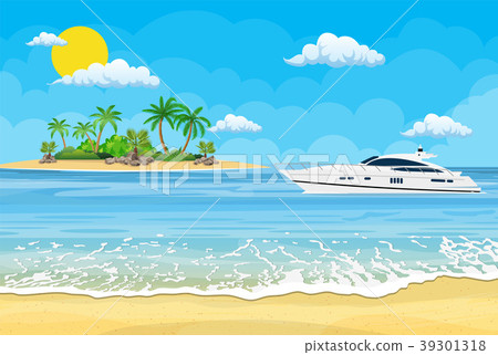 Paradise beach of the sea with yachts 39301318