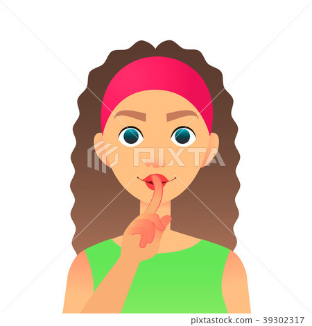 Cartoon beautiful woman saying hush be quiet with 39302317