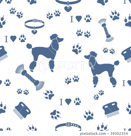 Seamless pattern with poodle silhouette, comb, Seamless pattern with poodle silhouette, comb, 39302354