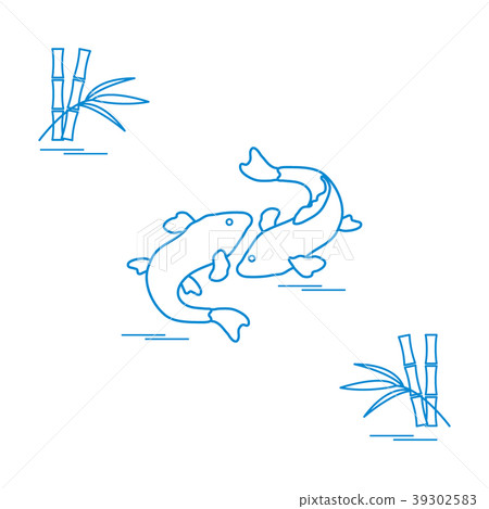 Stylized icon of two carp koi and bamboo Travel Stylized icon of two carp koi and bamboo Travel 39302583