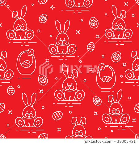Pattern with Easter rabbits, eggs, baskets 39303451