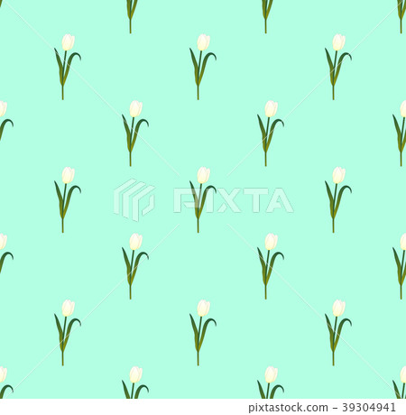 White Tulips on Green Mint Background 39304941