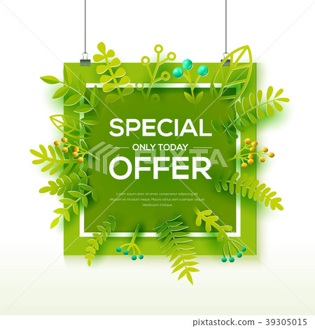 Spring sale with leaves poster 39305015