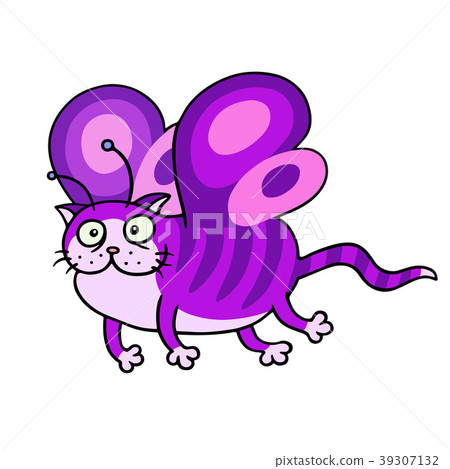 Cartoon fairy purple cat flight. Vector 39307132