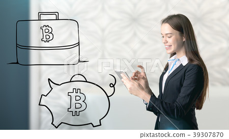 Surprised smiling young woman wearing a suit and 39307870