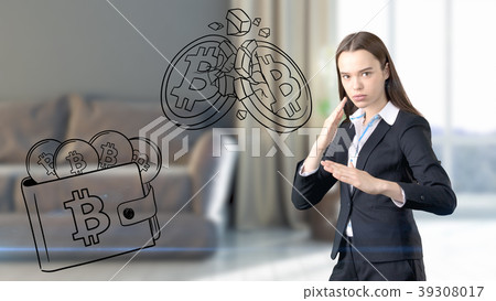 Surprised smiling young woman wearing a suit and 39308017