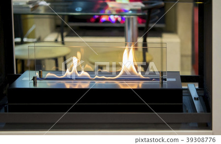 Modern bio fireplot on ethanol gas close-up 39308776