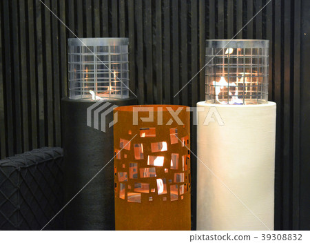 Three biofireplace burn on ethanol gas close-up. 39308832