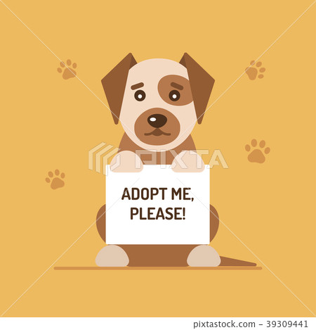 A sad dog holding up a sing  39309441