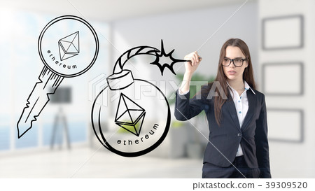 Ethereum sketch with young businesswoman in a suit 39309520