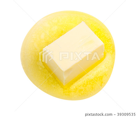 Melted butter piece floating, top view 39309535