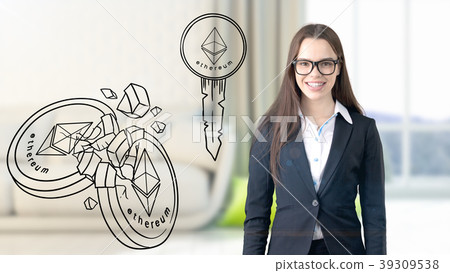 Ethereum sketch with young businesswoman in a suit 39309538