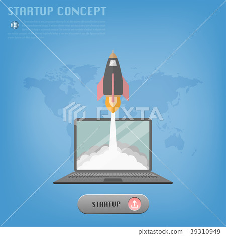 Startup concept with rocket launch from laptop. - Stock Illustration ...