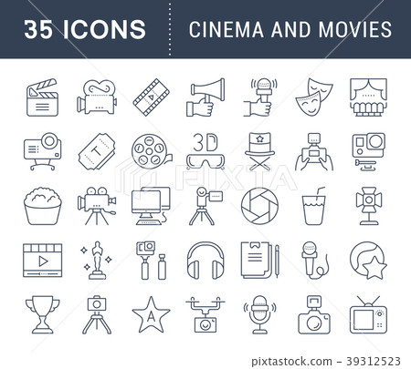 Set Vector Flat Line Icons Cinema and Movies - Stock Illustration ...