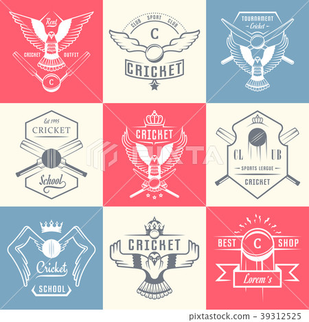 Set of Vintage Cricket Logos and Badges. 39312525