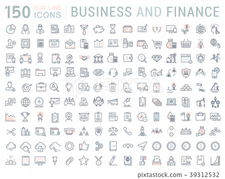 Set Vector Flat Line Icons Business and Finance - Stock Illustration ...