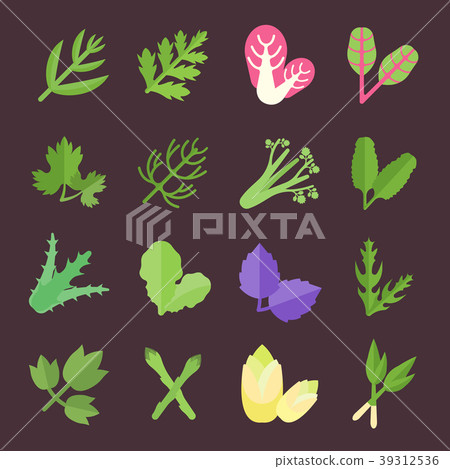 Set Vector Flat Icons of Greenery Set Vector Flat Icons of Greenery 39312536