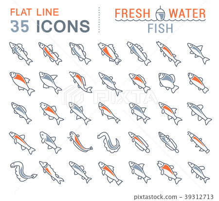 Set Vector Line Icons of Freshwater Fish Set Vector Line Icons of Freshwater Fish 39312713
