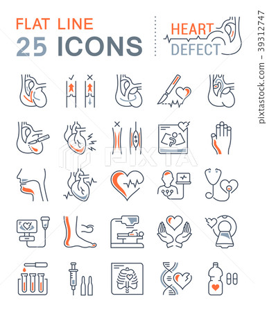Set Vector Flat Line Icons Heart Defect Set Vector Flat Line Icons Heart Defect 39312747