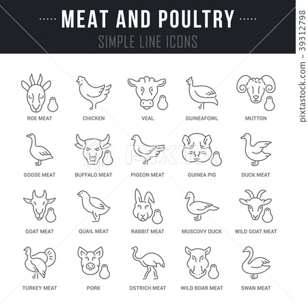 Set Vector Line Icons of Meat and Poultry. Set Vector Line Icons of Meat and Poultry. 39312798