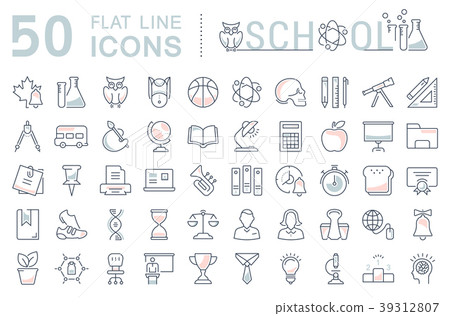 Set Vector Flat Line Icons School Set Vector Flat Line Icons School 39312807