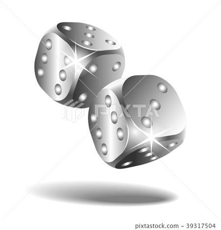Two silver falling dice isolated on white Two silver falling dice isolated on white 39317504