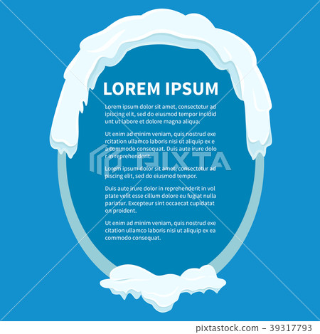 Oval Frame under Snow with Text inside on Blue 39317793