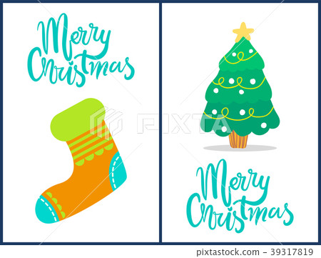 Merry Christmas Sock and Tree Vector Illustration Merry Christmas Sock and Tree Vector Illustration 39317819