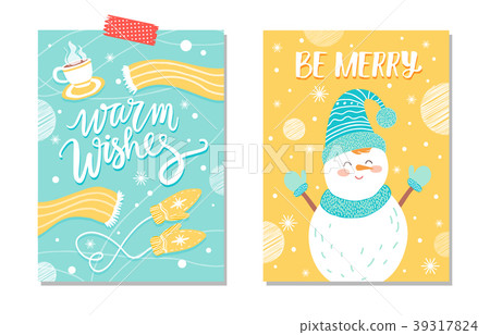 Warm Wishes Be Merry Postcard with Smiling Snowman Warm Wishes Be Merry Postcard with Smiling Snowman 39317824