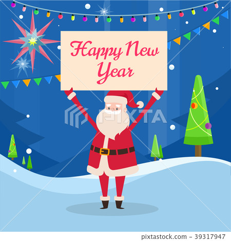 Happy New Year Banner in Santas Hand in Forest Happy New Year Banner in Santas Hand in Forest 39317947