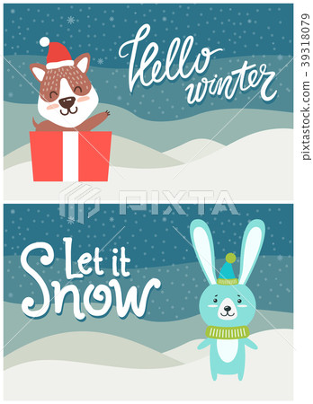 Hello Winter Let it Snow Bright Snowy Postcard 39318079